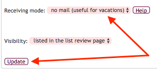 Receiving Mode: no mail. Then click Update button.